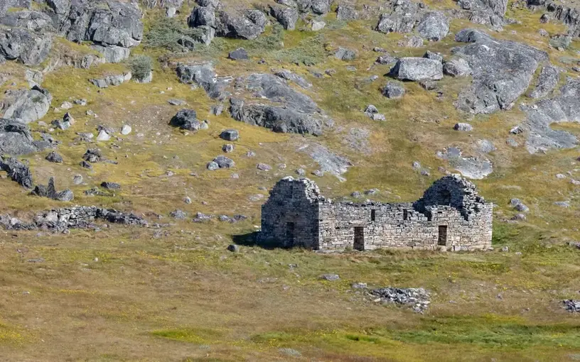 The viking old church in the historic hvalsey viking settlement.