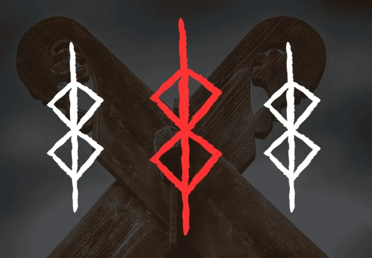 Illustration of a brand of sacrifice tattoo alongside a berserker rune, symbolizing mythical and cultural significance.