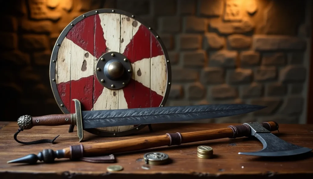 Historical viking Weapons: Sword, Axe, and Sheild